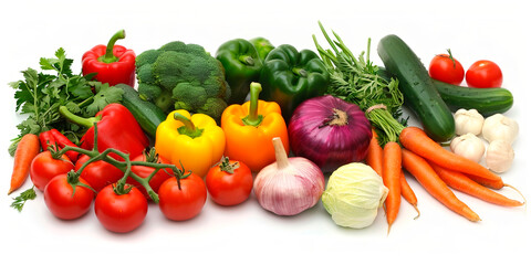 Fresh and colorful vegetables on a white background.