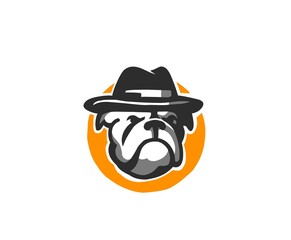 bulldog logo wears a cowboy hat with a yellow circle behind it