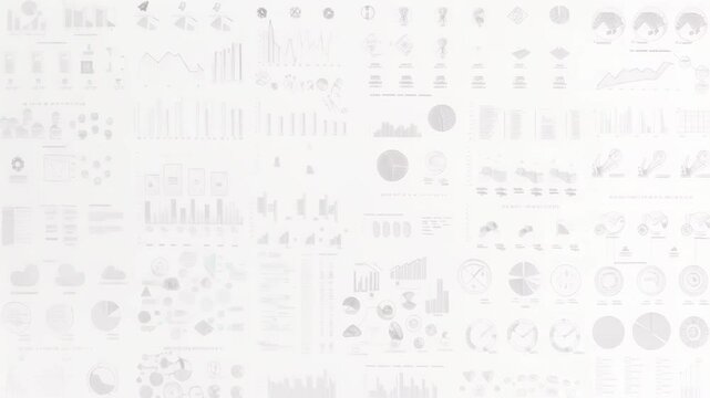 Hand-drawn collection of various data visualization elements. Includes bar graphs, pie charts, line graphs, scatter plots, and other statistical diagrams. 