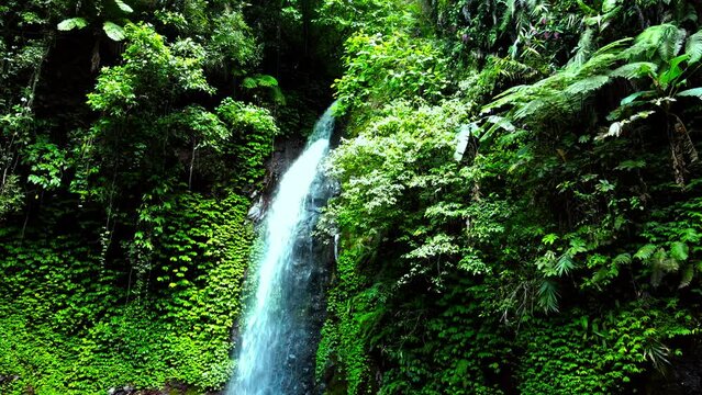 Aerial Shot of Singokromo Waterfall View, Nganjuk, East Java