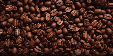 Obraz premium Detailed coffee bean texture background with natural light and earthy tones, ideal for food design. AI Generated Image