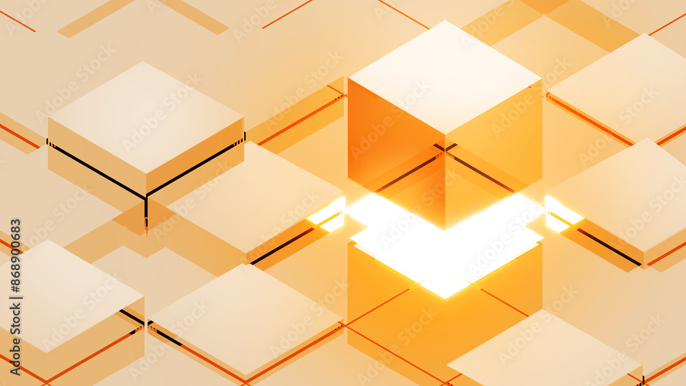Poster abstract technology background image gold digital box shape with light ,science and technology conce