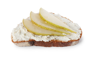 Delicious ricotta bruschetta with pear isolated on white