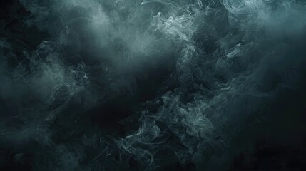Fototapeta premium Dark, dramatic scene featuring dense, swirling fog or smoke against a black background. The misty atmosphere creates an eerie and mysterious ambiance, perfect for mood or horror themes