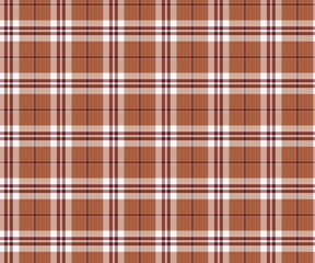 Plaid fabric pattern, brown, white, seamless for textiles and design clothing, skirts, pants, aprons, tablecloths, blankets or decorative fabrics. Vector illustration.