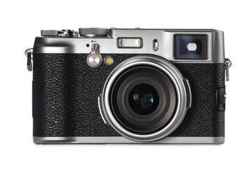 Vintage camera isolated on white. Photographer's equipment