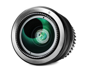 Camera lens isolated on white. Photographer's equipment
