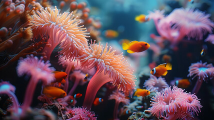 Naklejka premium underwater reef showcases small colorful fish and coral, AI Generative