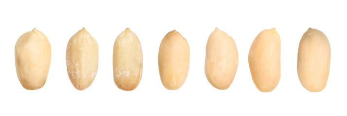 Many peanuts isolated on white, set. Healthy snack