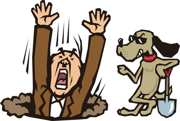 A dog digging a hole and playing tricks