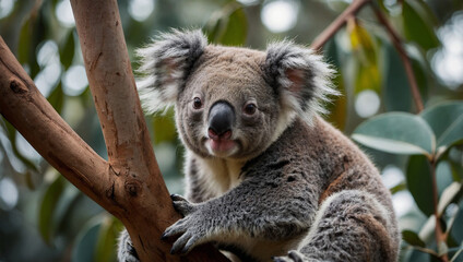 Fototapeta premium Adorable koala clinging to a tree branch