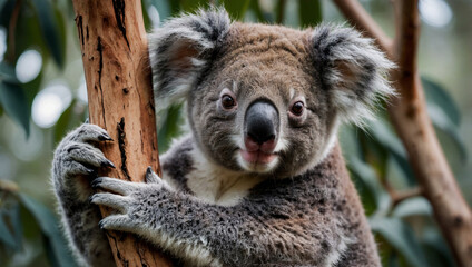 Obraz premium Adorable koala clinging to a tree branch