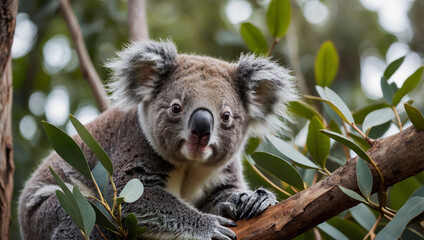 Fototapeta premium Adorable koala clinging to a tree branch