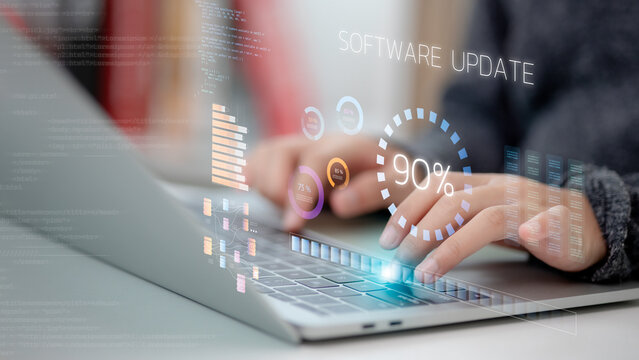 Update the software and install a new version system on the computer. The upgrade program, Business technology internet loading bar with installing the update for the quality better.