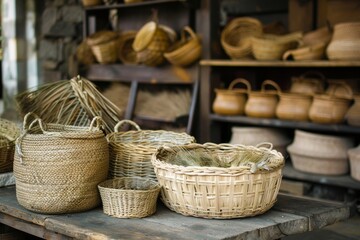 Basketry Display In Rustic Shop