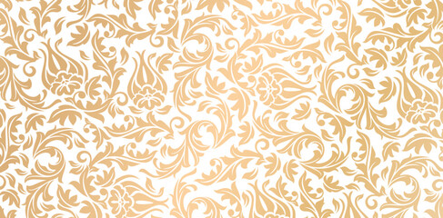 Vector golden damask seamless pattern element. Elegant luxury texture isolated colors for wallpapers, backgrounds, patterned fills, webs pages, surface textures, book covers, fabrics printing, textile