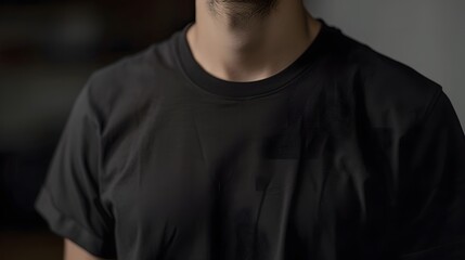 Fototapeta premium 黒いTシャツを着た男性のクローズアップ