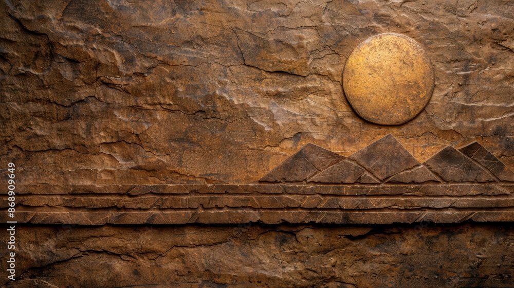 Poster dramatic desert landscape with cracked earth and golden sun