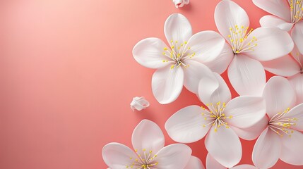 Template white flowers with yellow stamens placed on a pink background.