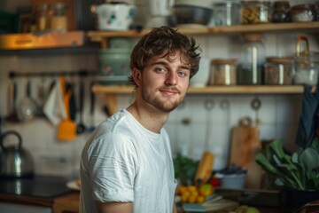 Portrait of a young Caucasian man in zero waste store