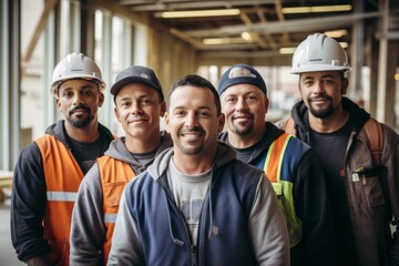 Smiling group of construction workers taking a selfie