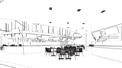 Obraz premium line drawing of the area of the department store hall, the food store section,3d rendering