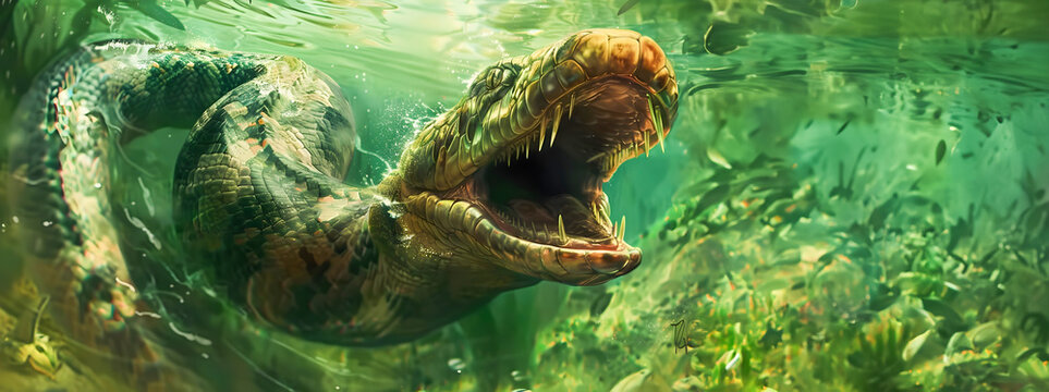 Titanoboa The Colossal Prehistoric Snake Lurking in the Primeval Swamps   An Ominous Glimpse into the Ancient World of Megafauna Predators Thriving in Lush Untamed Environments