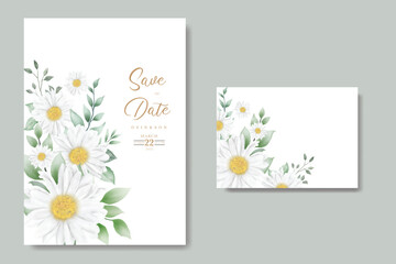 wedding invitation card with flower daisy watercolor