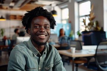 Obraz premium Portrait of a young male worker in startup company office