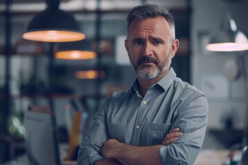 Obraz premium Portrait of a middle aged male worker in startup company office