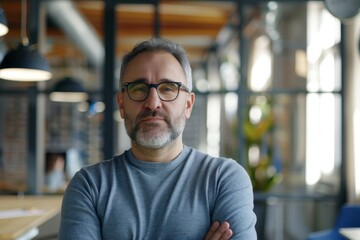 Obraz premium Portrait of a middle aged male worker in startup company office