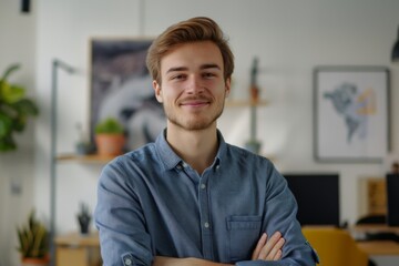 Obraz premium Portrait of a young male worker in startup company office