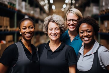Obraz premium Group portrait of diverse female warehouse workers smiling