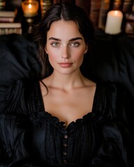 Naklejka premium Mysterious woman in dark fashion portrait