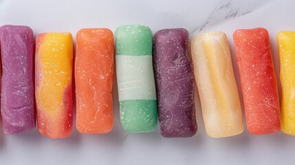 Colorful frozen treats on a marble background