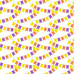 Holiday pennants garlands on a rope in trendy Halloween shades Seamless pattern. Greetings backdrop