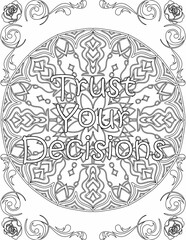 Printable mandala coloring page for kids and adults with motivational quote for self love and self care. it helps to struggle against life to enjoy the tough journey