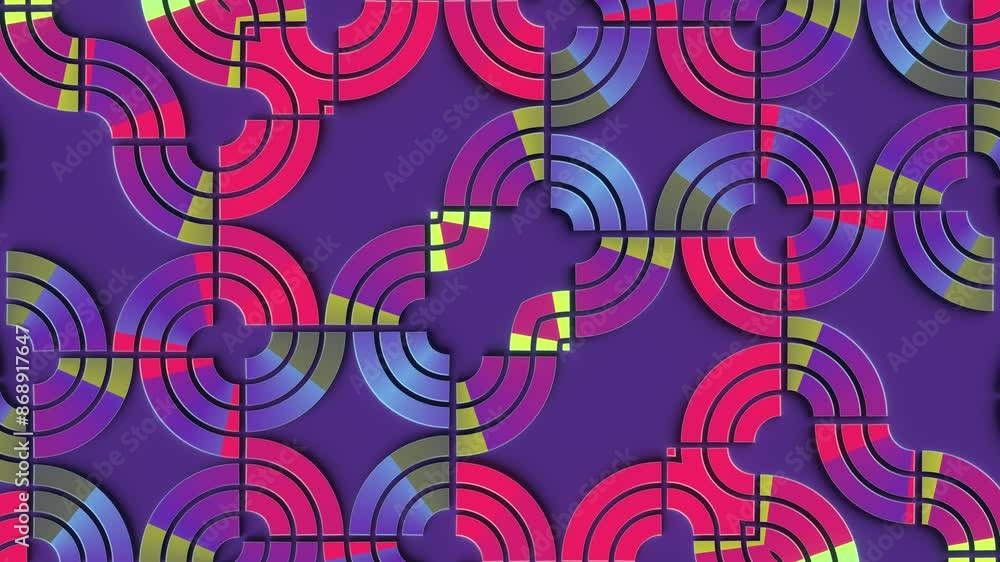 Poster Abstract pattern of intertwining geometric shapes 3d rendering loop animation 4K