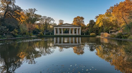 Fototapeta premium Portrait of the Sculpture Pool in the Magnificent Neoclassical Architecture Garden