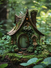 A beautiful fairy house nestled in the heart of a lush forest. AI.