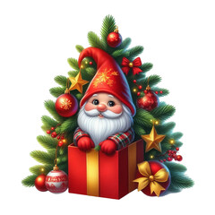 Christmas Gnome Peeking Out Tree Clipart