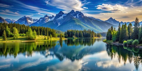 Beautiful landscape with mountains, lakes, and trees , nature, scenery, mountains, lake, trees, serene, tranquil