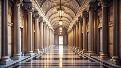 Obraz premium Corridor with tall columns creating a grand architectural design, corridor, columns, architecture, interior design