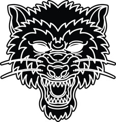 Vector illustration flat wolf head isolated in a white background