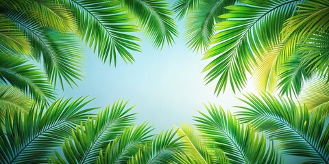 Fototapeta premium Abstract background of palm tree leaves, tropical, exotic, nature, foliage, greenery, tropical paradise, palm fronds, summer