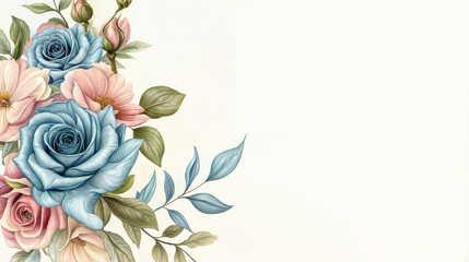 Graphic resource illustration for potential use as stationery with a floral motif. Copy space. Decorative asset.