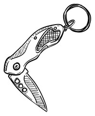 folding knife handdrawn illustration