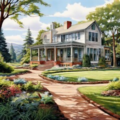 Obraz premium AI Image Generator, Estate Flyers Showcasing Modern Suburban Homes with Luxurious Amenities and