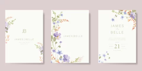Schilderijen op glas Geschilderde Bloemen Elegant wedding invitation card background vector. Minimal hand painted watercolor botanical flowers texture template background. Design illustration for wedding, vip cover, poster, rsvp modern card.  © babeer