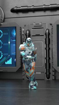 Dancing robot squad leader, Space Guard soldiers with a bouquet of flowers, 3d rendering